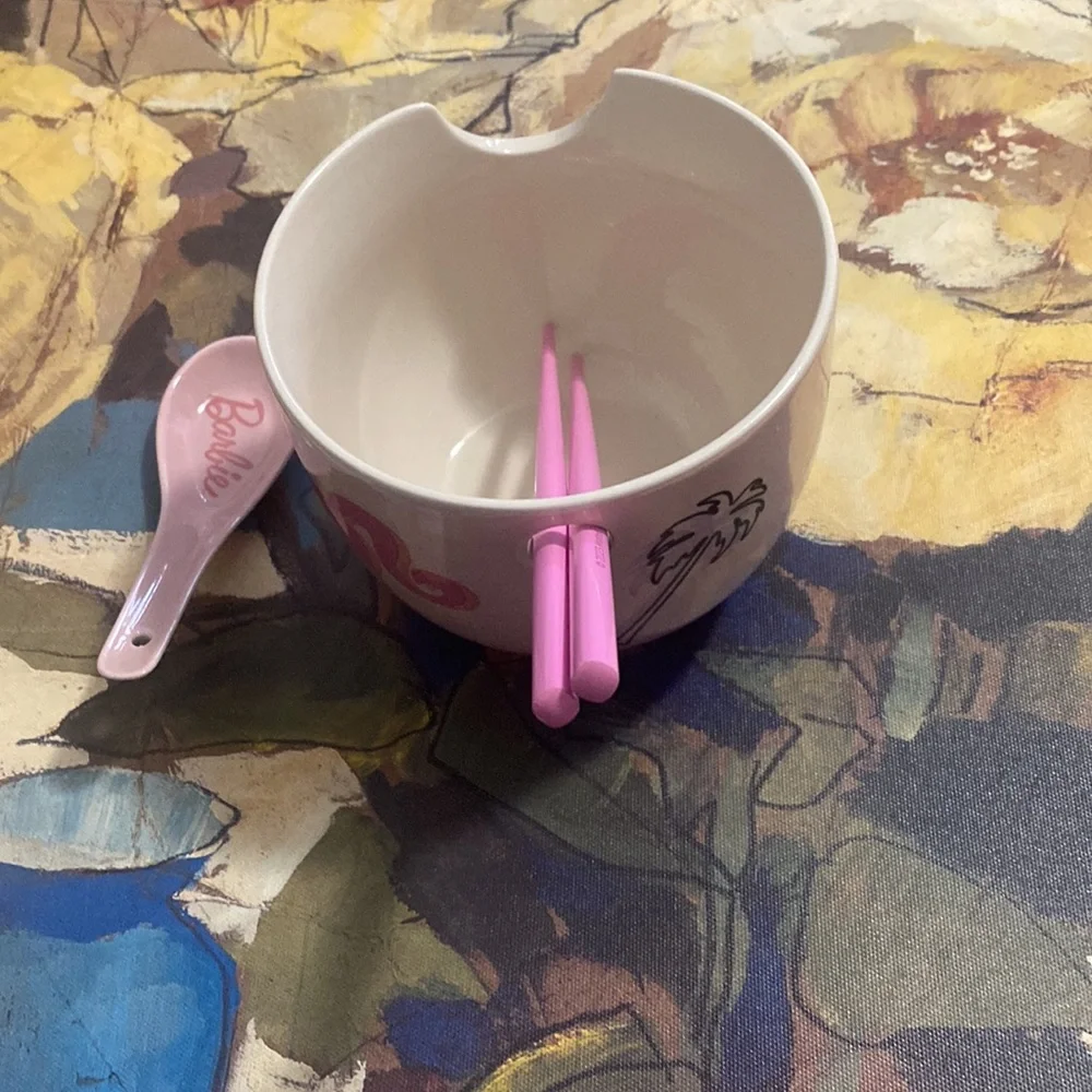 Barbie Ceramic Ramen Noodle Bowl Spoon & Chopsticks - Picture 3 of 6